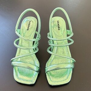 Sandro Leather Slingback Sandals metallic green